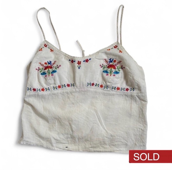 Abercrombie & Fitch Tops - Abercrombie & Fitch Vintage Cotton Floral Embroidered White Tablecloth Tank L